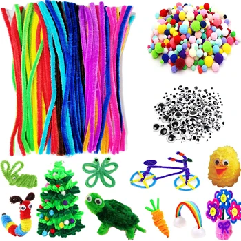 500pcs Pipe Cleaners Craft Set Pom Poms Craft And Wiggle Googly Eyes ...