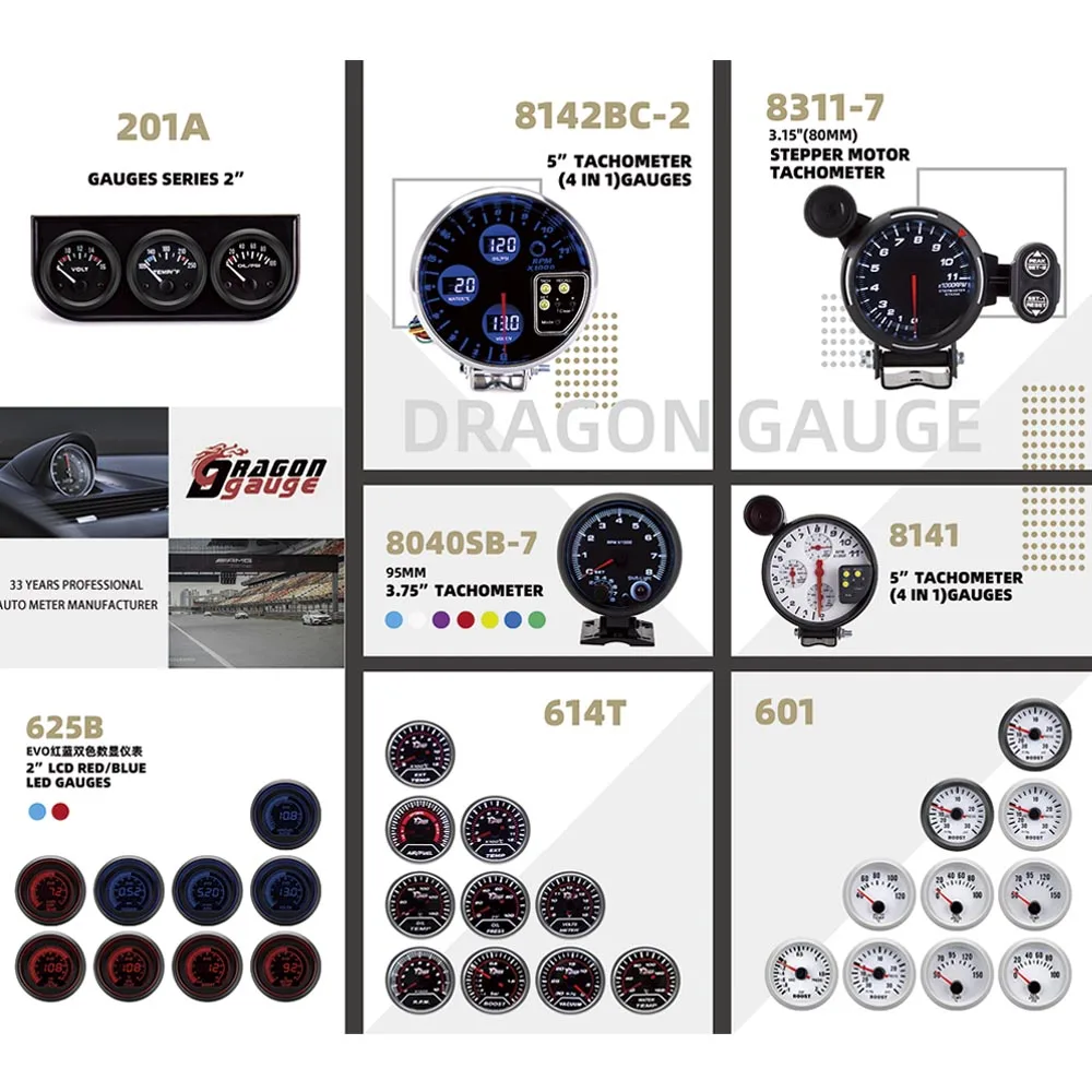 Dragon Gauge Dual View Digital 2'' 52mm Car Racing Acrylic Mirror Gauge