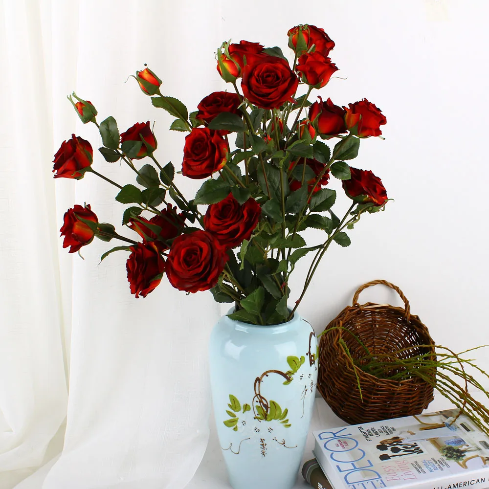 
hot sale flowers centerpieces real touch bouquet wedding decoration red artificial roses flowers for Sale 