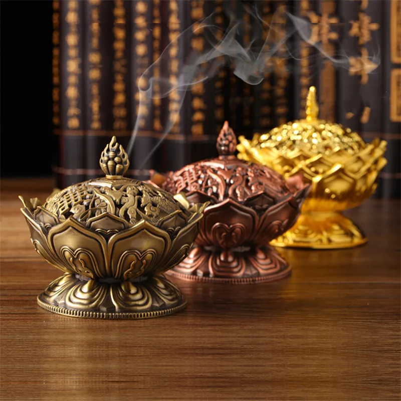 Incense Burner Bronze Bukhoor Oud Backflow Incense Coil Holder Lotus ...