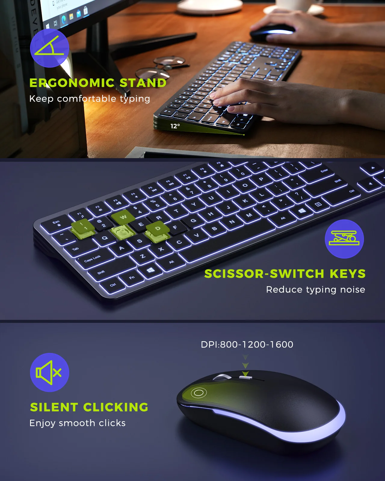 Seenda Illuminated Backlight Keyboard And Mouse Combo Full Size Key