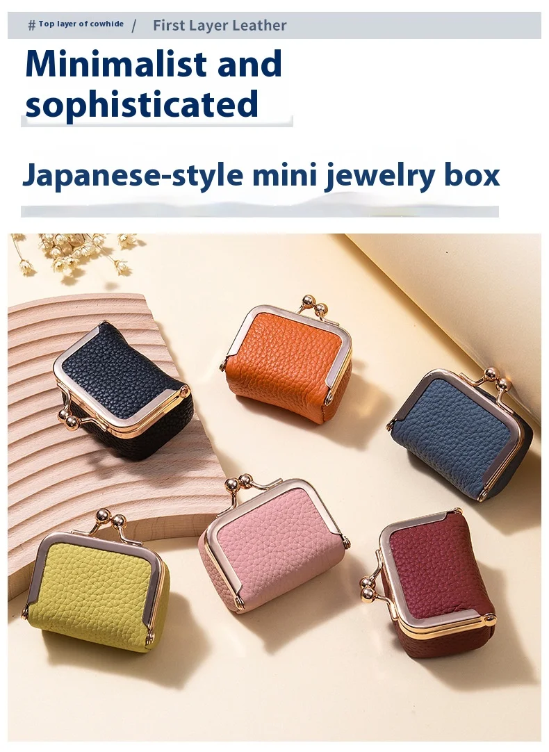 Compact Clasp Bag with Genuine Leather for Rings Mini Necklace Earrings-Waterproof Jewelry Box Coin Purse with Diamond Rings