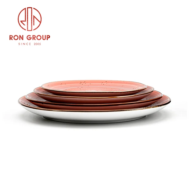 Wholesale cafe porcelain dinner plates round flat dishes ceramic plate for restaurant and bar