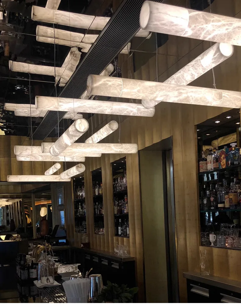 product all copper natural marble led chandelier ceiling mounted dimmable luxury dining bar lamp chinese character strip middle size-0