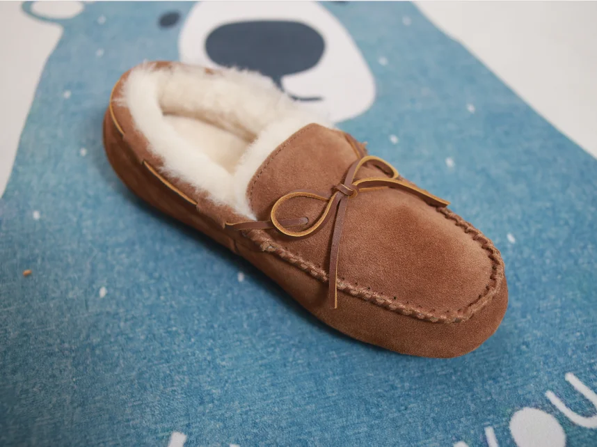 Free Sample Wholesale Moccasins Mens Waterproof Real Leather Shearling