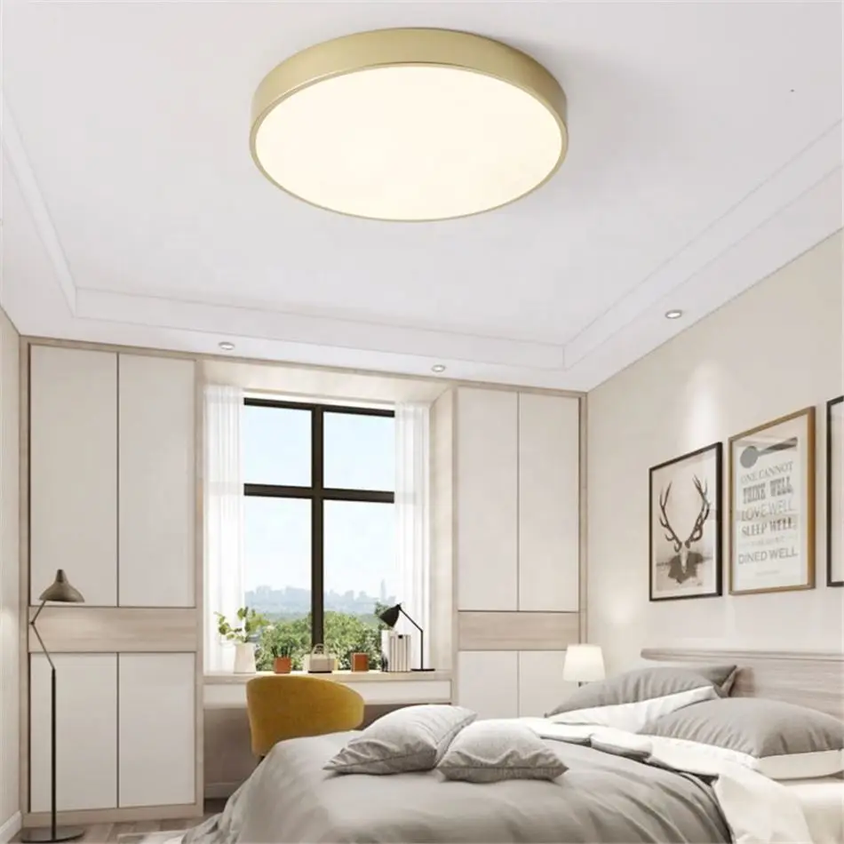 China Fixture 500*50Mm 220 Volt Bedroom Gold Iron Flush Mount Round Led Modern Ceiling Light For Living Room