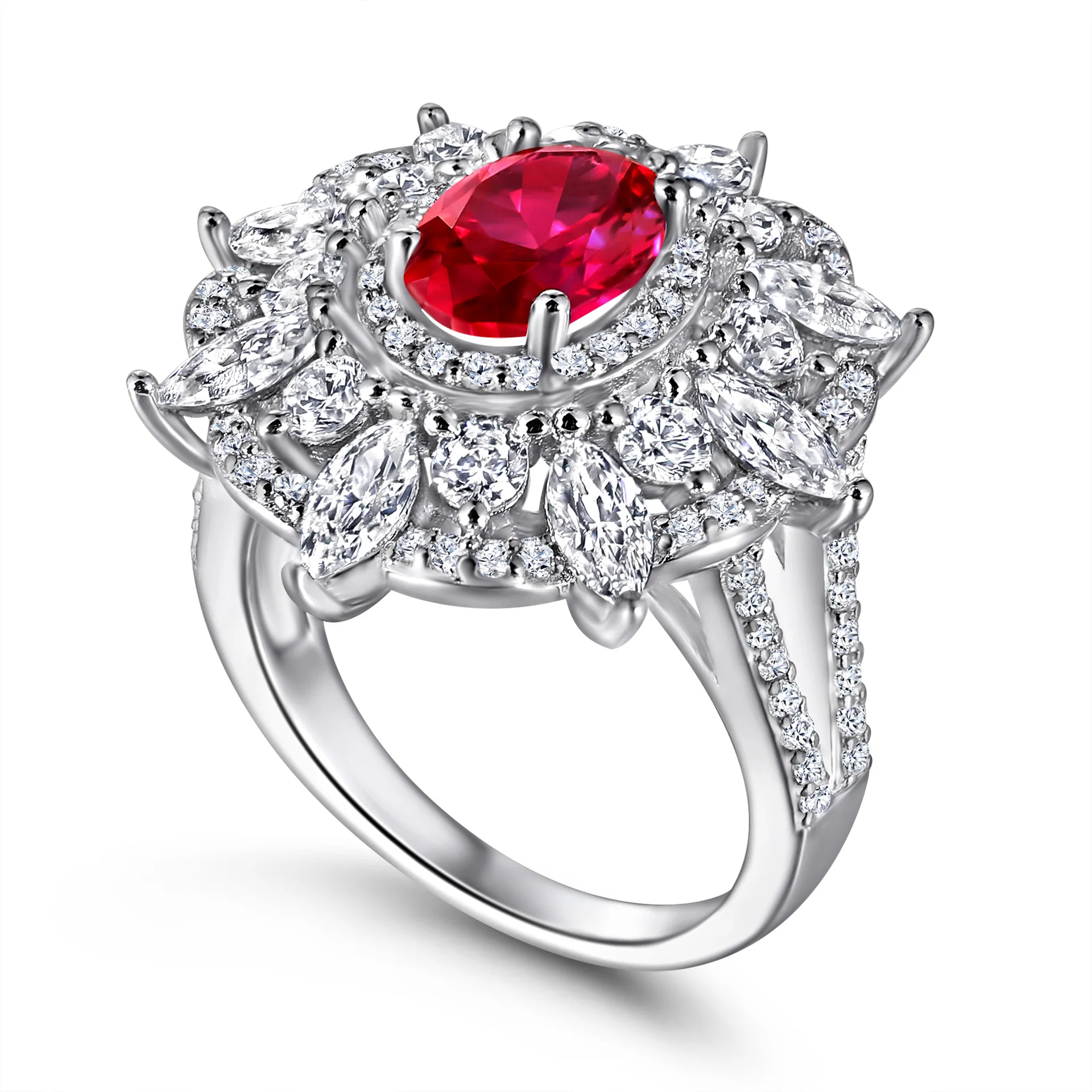 Luxury Premium Gemstone Sterling Silver Ring S925 Silver Ruby Lab Diamond Horse Eye Design