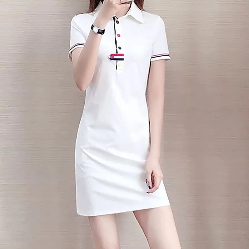 Pure Cotton Polo Dress For Women White 