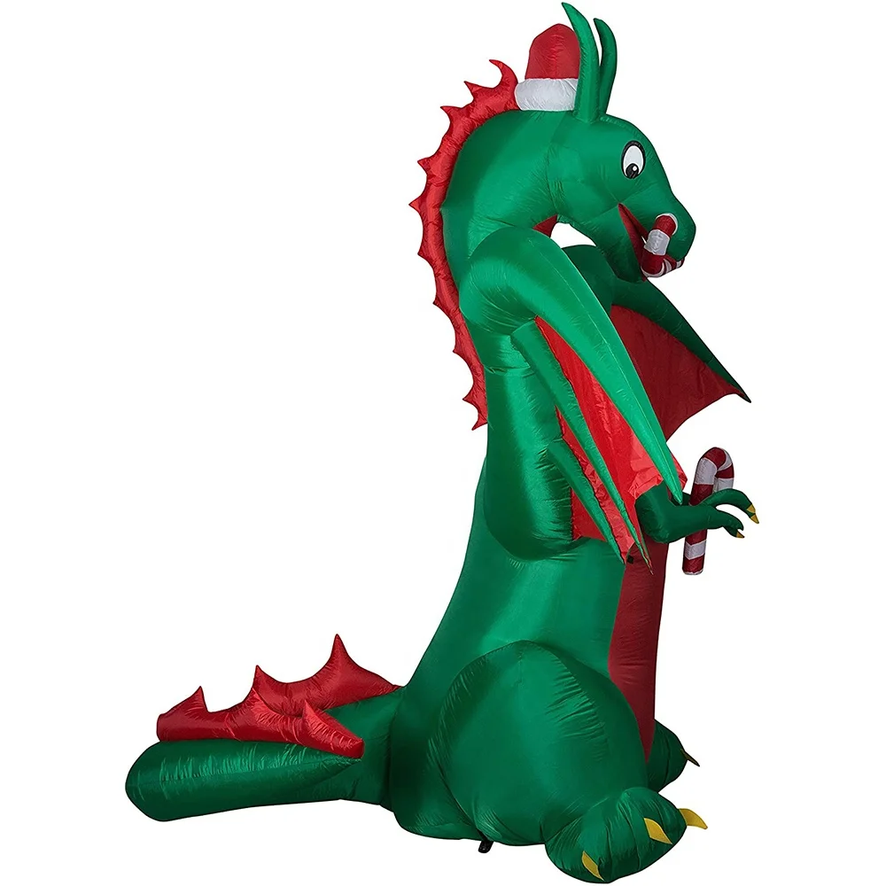 animated inflatable kaleidoscope dragon with santa hat