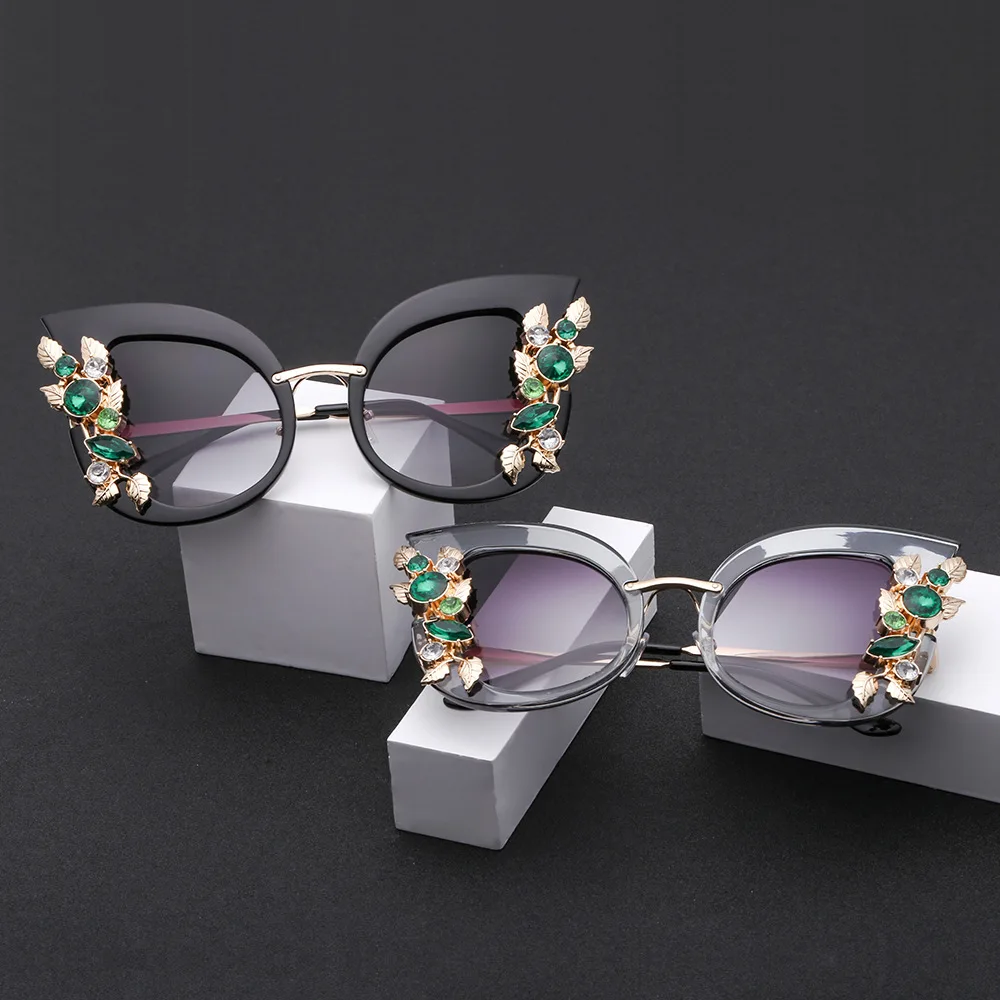 Cheap Wholesale Pearl Flower Butterfly Sunglasses Cat Eye Women Sunglass