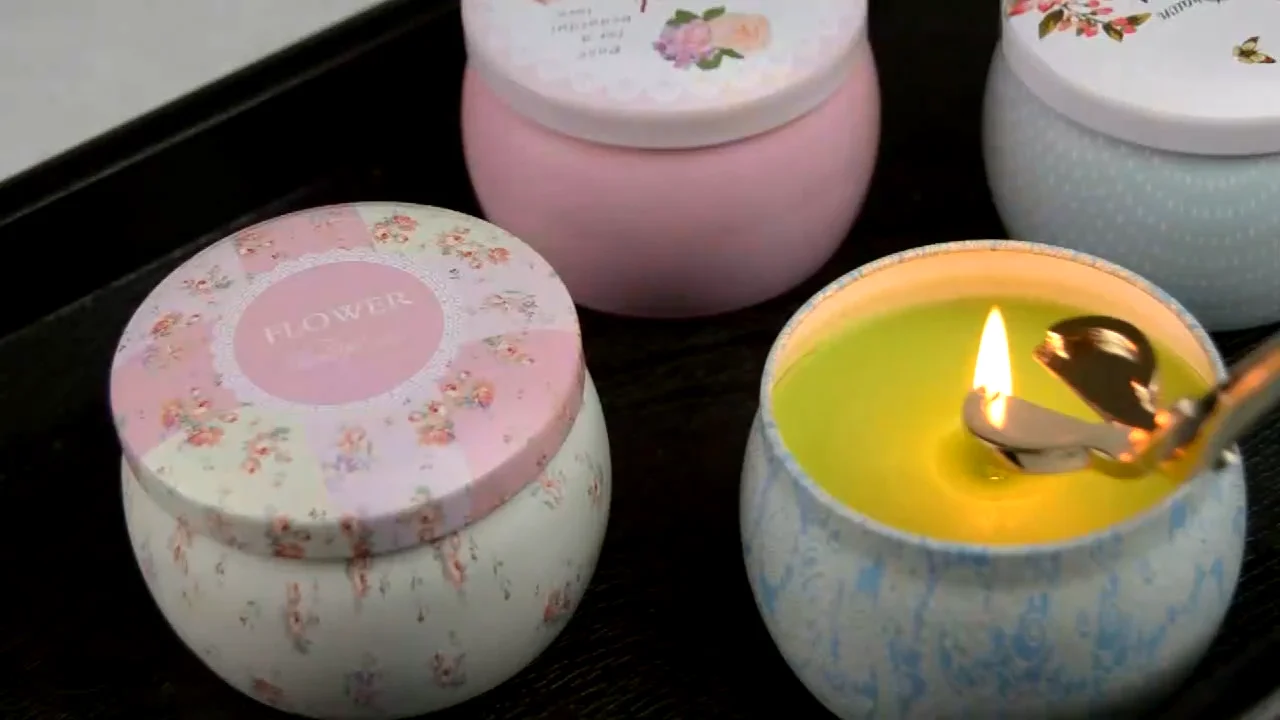 花ジャスミン香り卸売大豆ワックスギフト錫アロマセラピーキャンドル