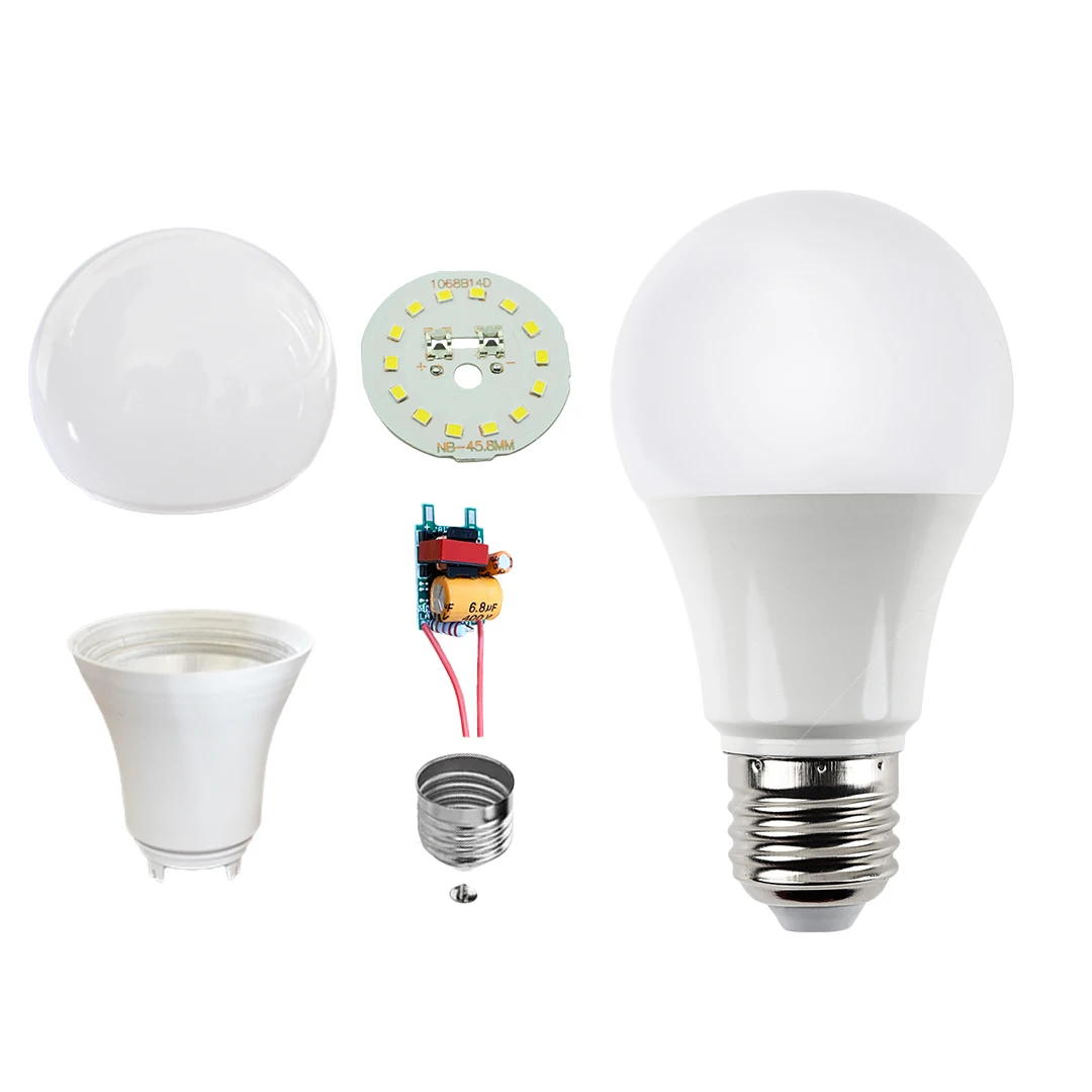 China supplies Zhongshan Lighting AC220V 3W 5W 7W 9W 12W LED Bulb raw material, led light SKD/CKD