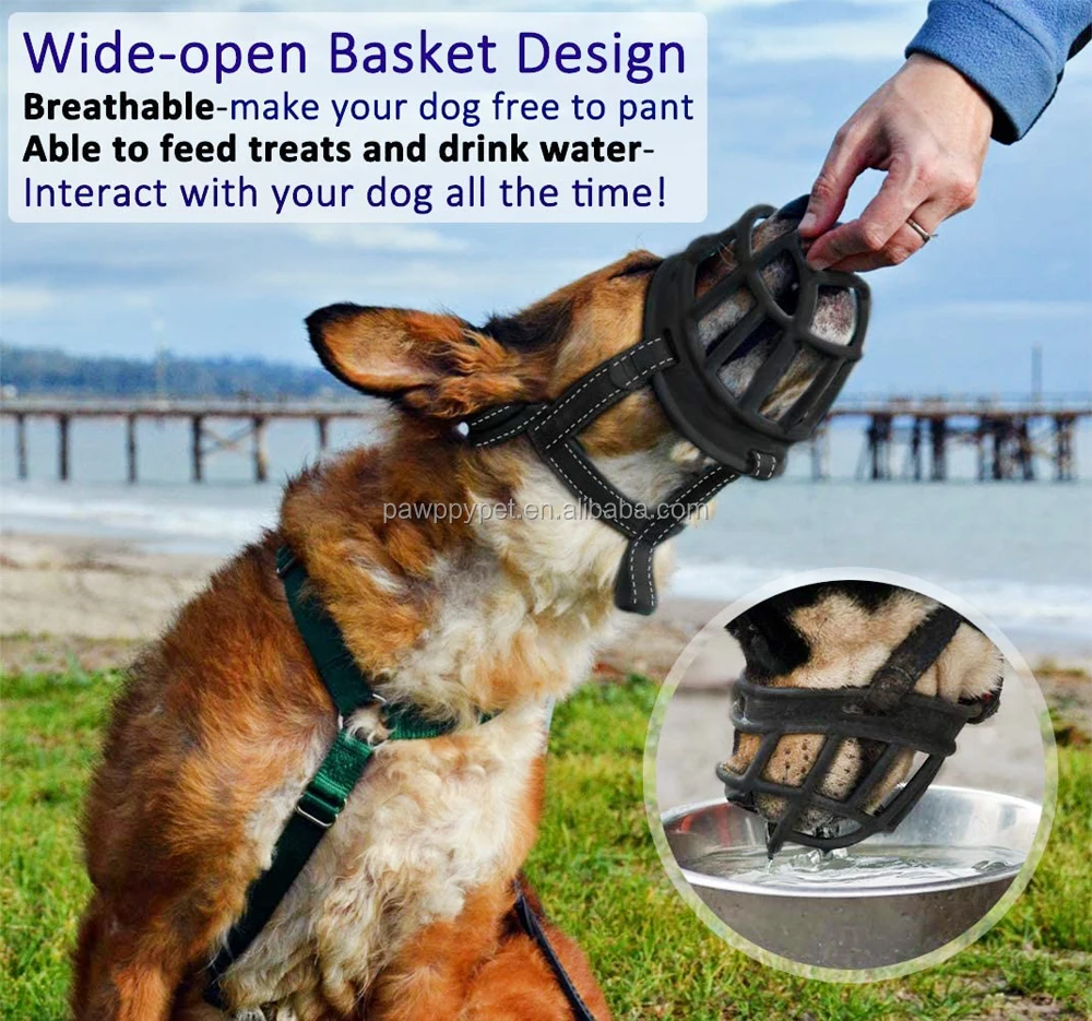 6 Sizes 2 Colours Soft Breathable Basket Silicone Muzzles for Dog Chewing and Barking Prevent Biting PetIsay Dog Muzzle Used with Collar Allows Drinking and Panting 