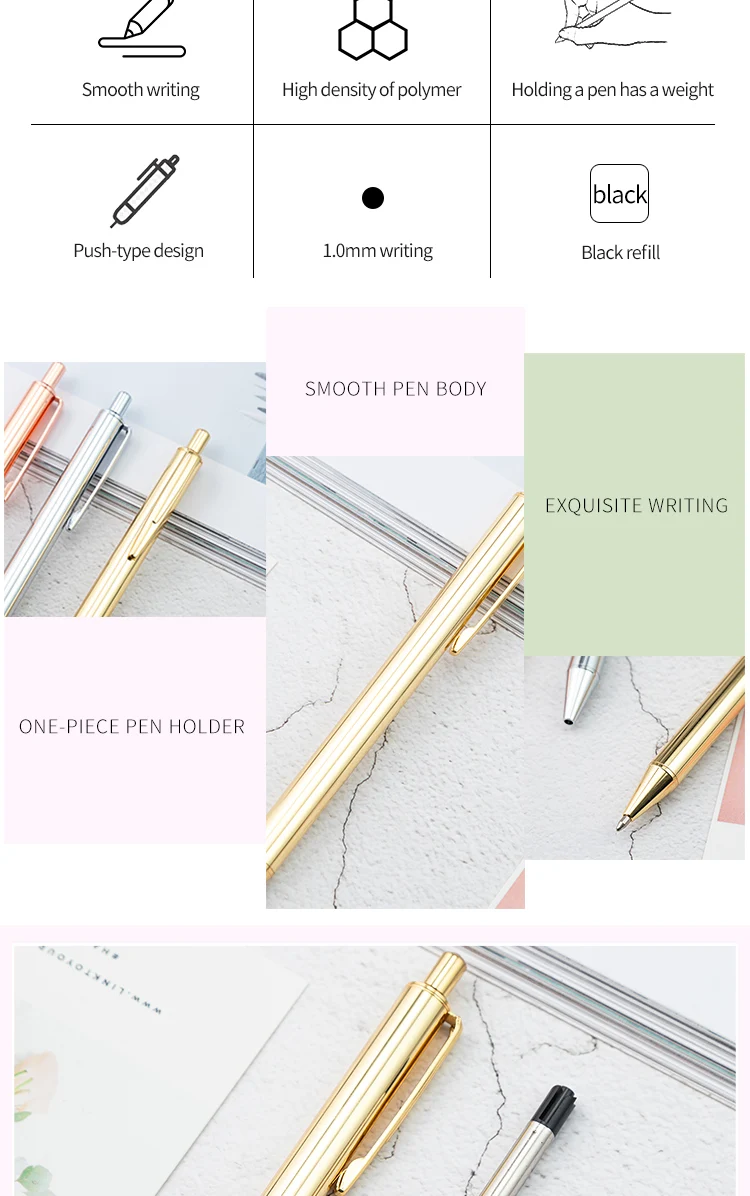 Luxury Promotional Metal Click Ball Pen With Logo Customized Advertising Rose Gold Silver Ballpoint Pen Personalized Gift