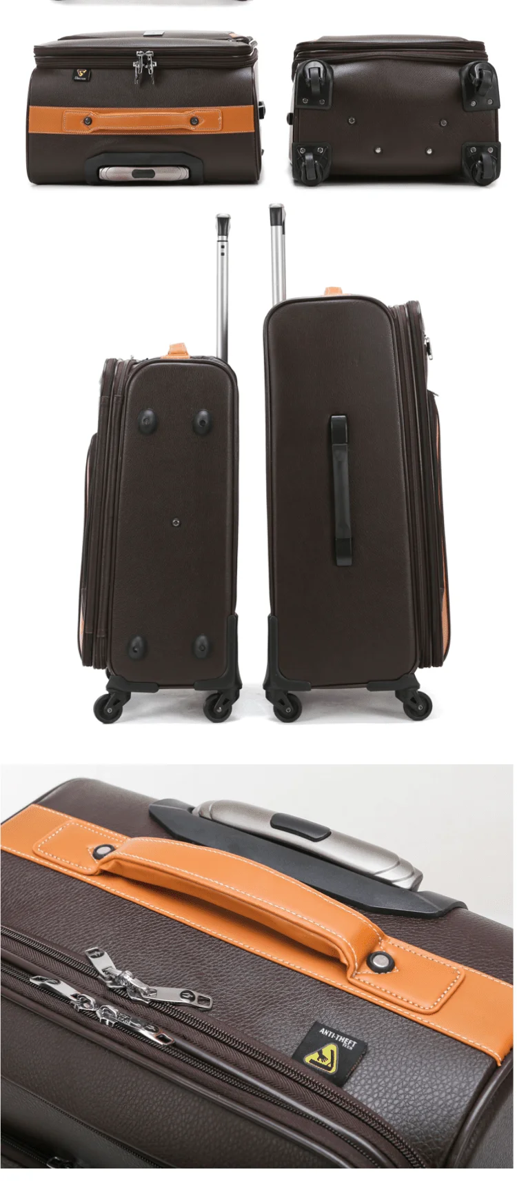 China Cheap Travel Luggage with Trolley PU leather luggage trolley bags