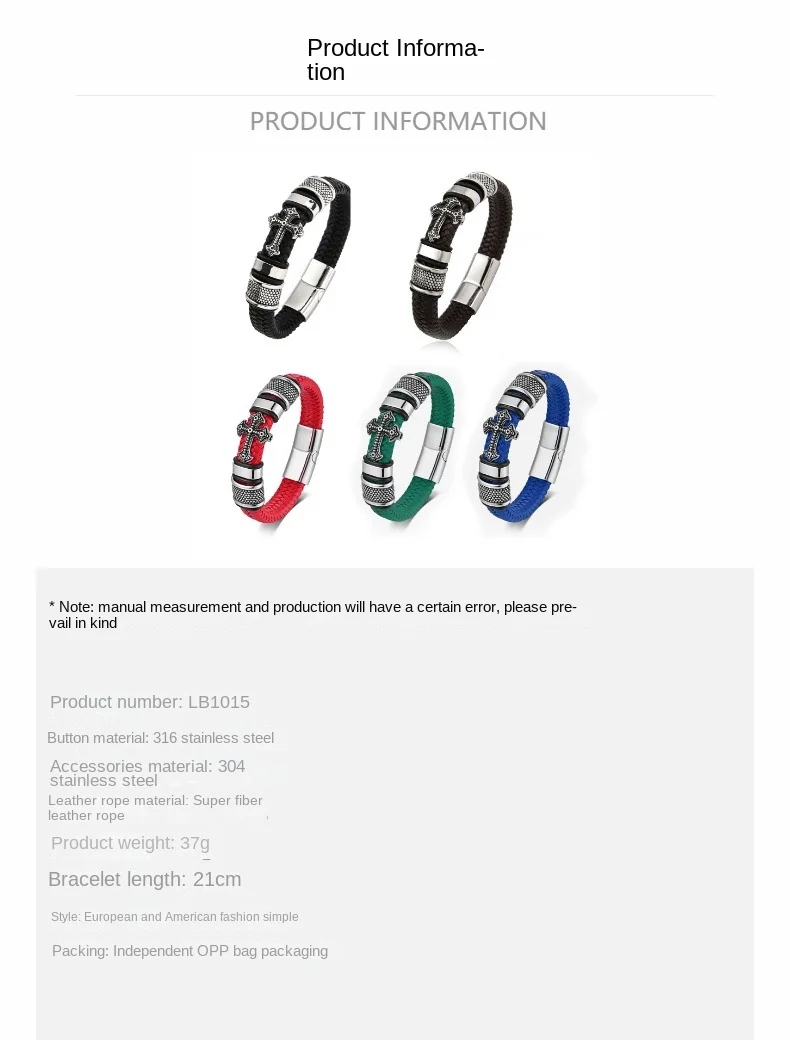 Men's Fashion Charm Bracelets Woven Cross with Stainless Steel New Magnetic Buckle Wholesale Leather Bracelets