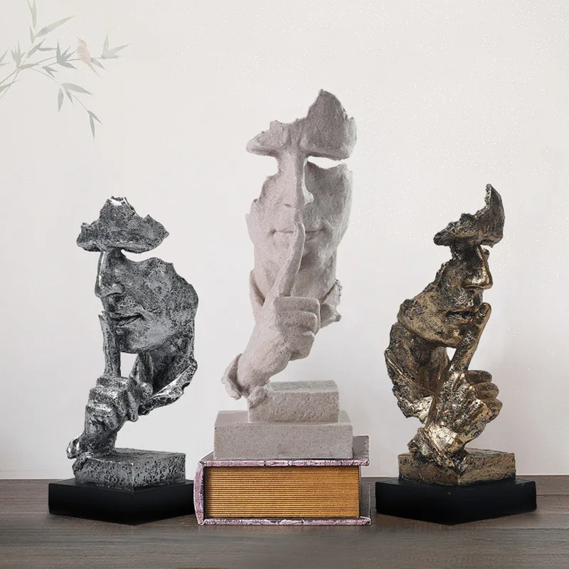 Creproly Thinker Statue Resin Sculpture Figurines Art White Abstract Sculptures Thinker Man Statue Home Office Table Desk Bookshelf Decor Set of 3