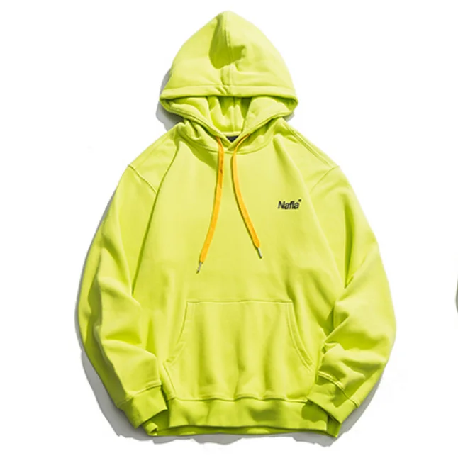 Fashion hoge kwaliteit katoen straat mannen oversize neon groene hoodies met custom logo