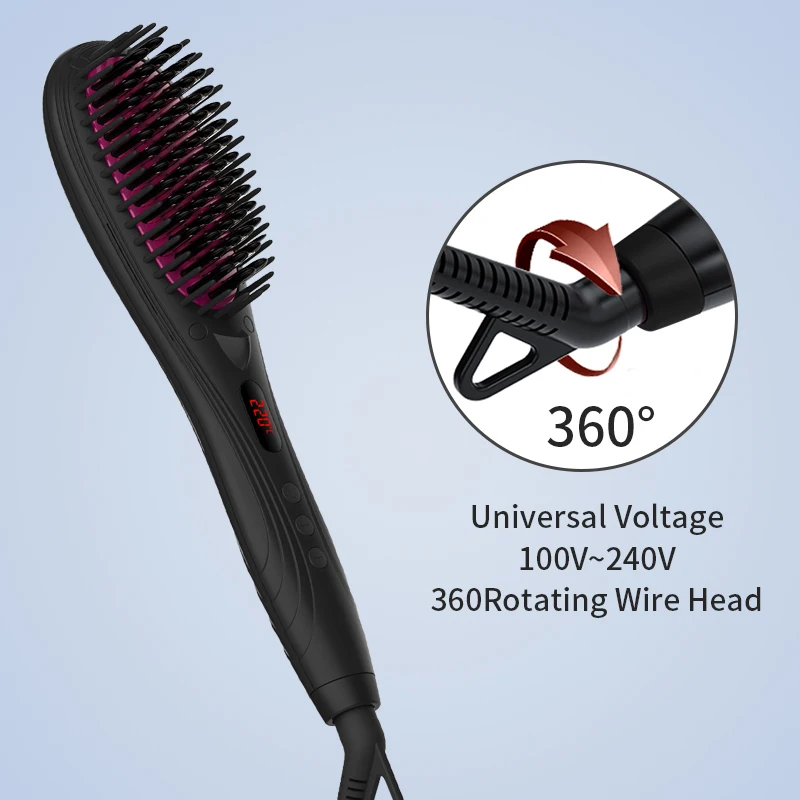 Hair Straightener Brush Lcd Display And Ceramic Fast Heating For Thick