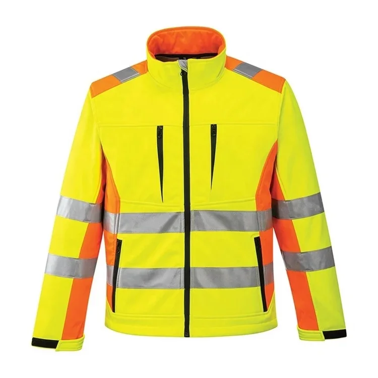 Snickers HI-VIS YELLOW Softshell Water repellant Jacket 1213 Class3 Fleece Lined 