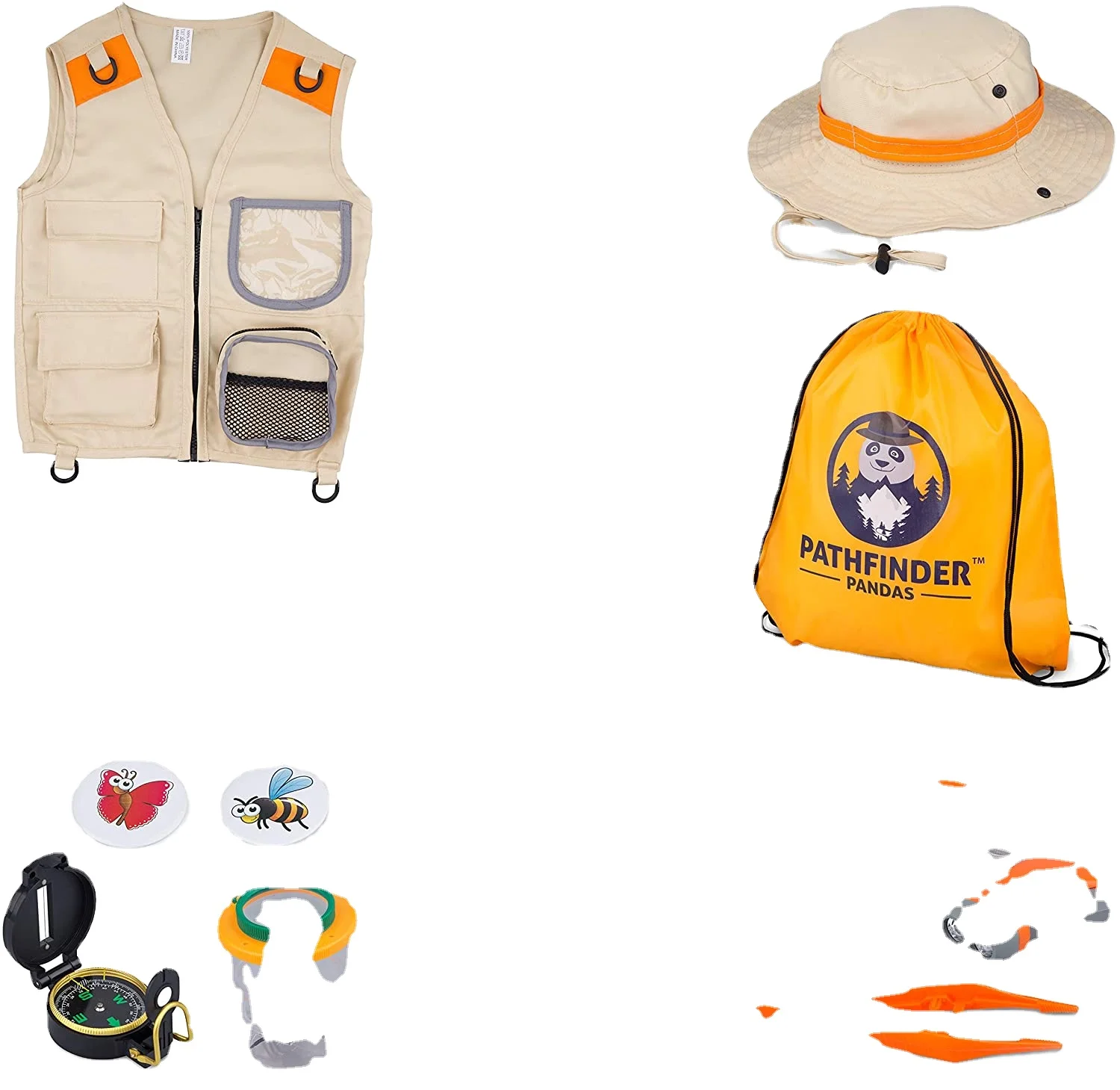 Kinder Khaki Cargo Weste und Mütze mit 4 Taschen Explorer Safari Kostüm für 