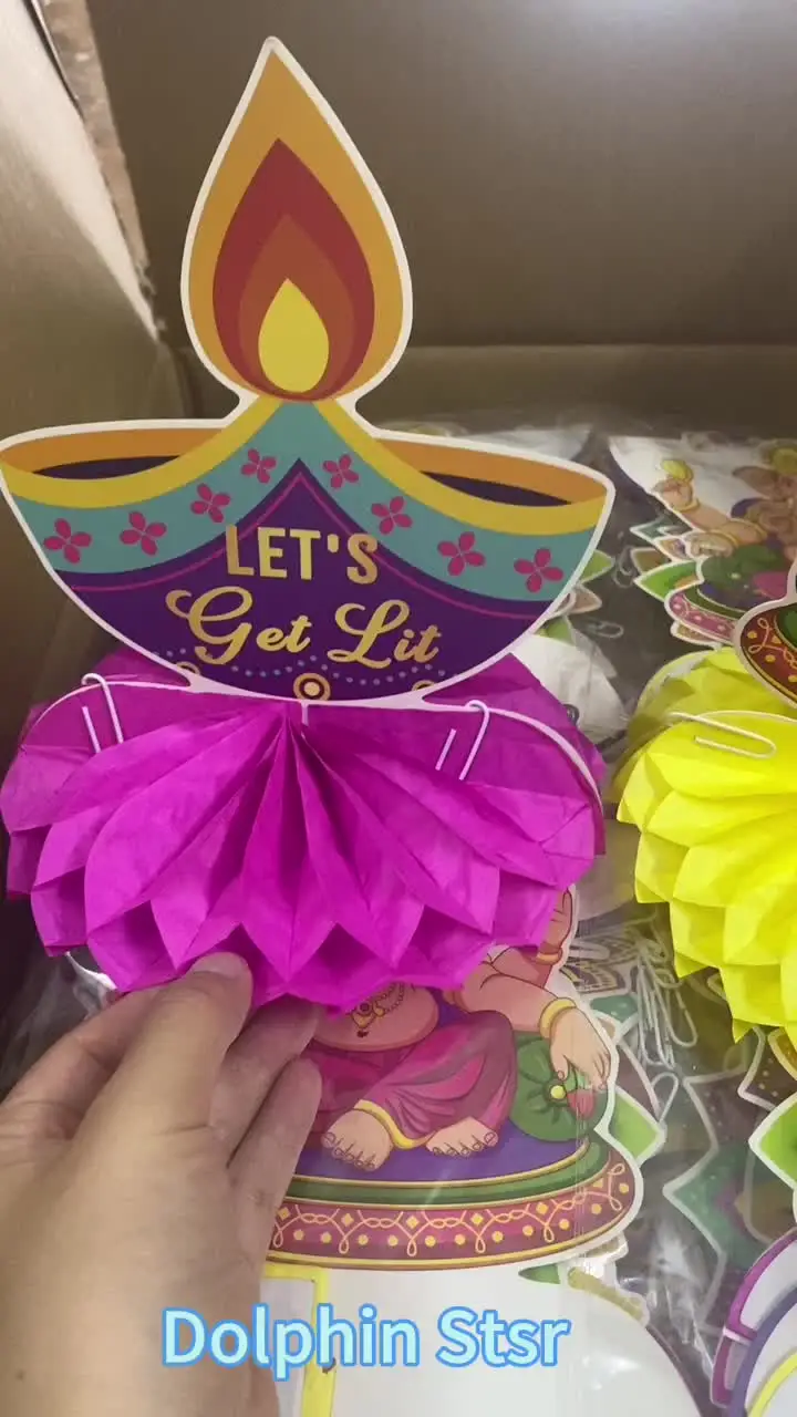 12 Decorazioni Centro Tavola Diwali A Nido D'Ape In Carta – Kit Festa Happy Diwali Con Forme Indiane