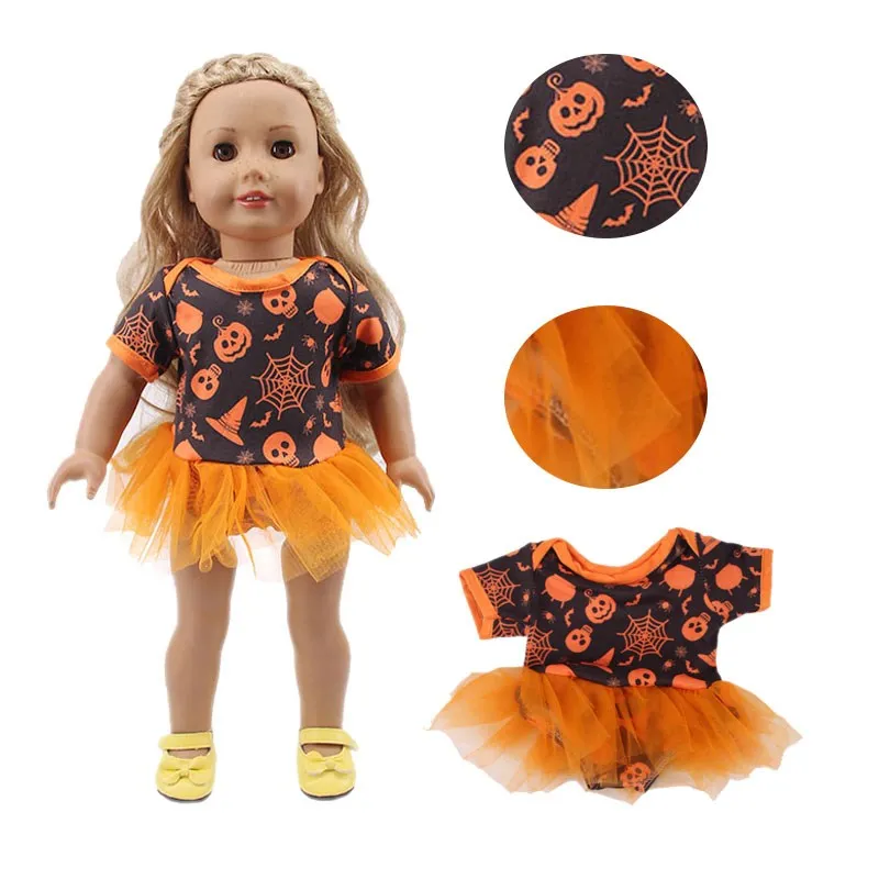 VINYL Doll outfits baby girl frill dress clothes unicorn Pumpkin Dress For 18 Inch American Doll Coat