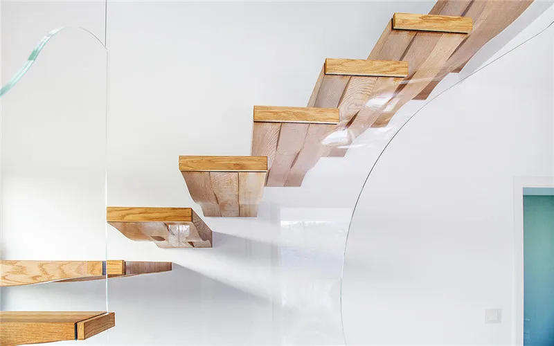 Modern Attic Matakala Floating Straight Stairs With Wood Tread Invisible Wall Side Stringer Staircase