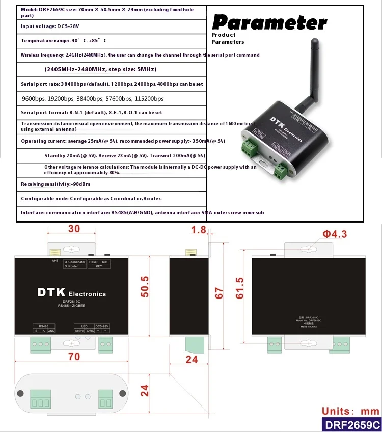 RS485 to Zigbee Wireless Module - 1.6km Transmission Range