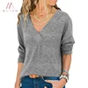 Women Basic V Neck 6 Colors Long Sleeve Casual Shirts Blouse Tops