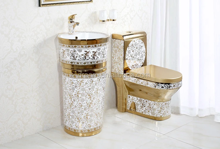 Royal Design Gold Toilet Bowl,Toilets Set Golden Color Wash Basin Sink