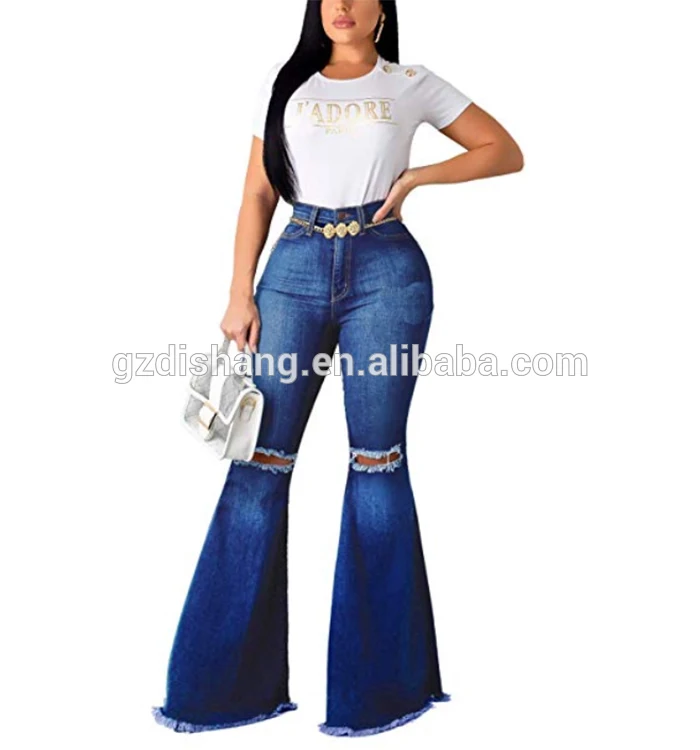 Wholesale Skinny Ripped Bell Bottom Jeans For Women High Waisted Flared