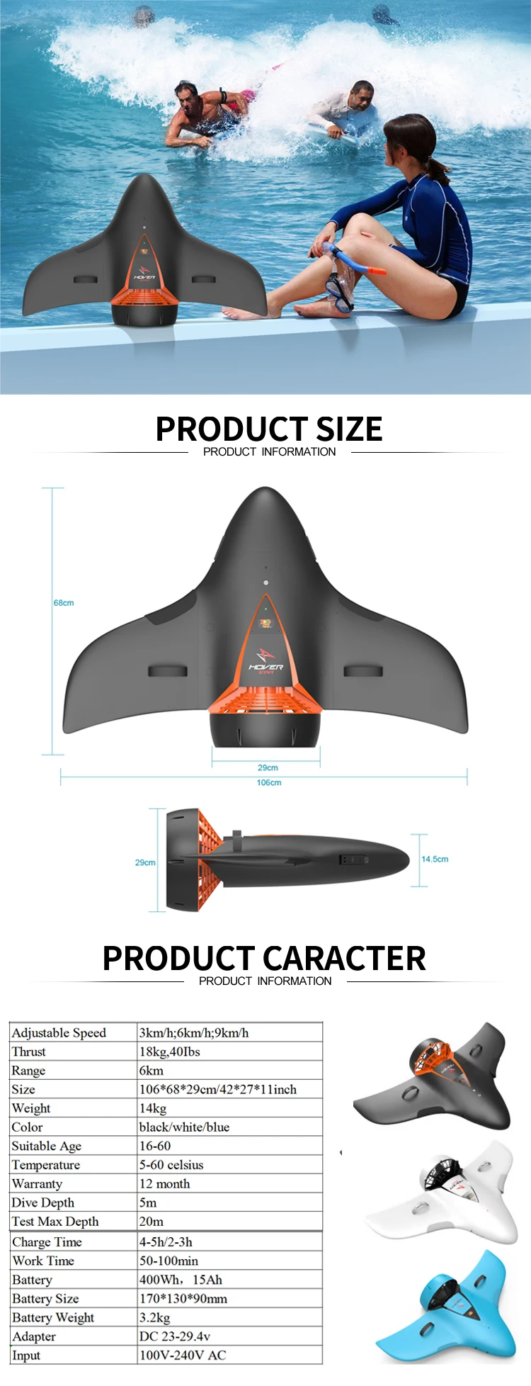 Professional Safe Sea Scooter 500w For Diving Sports