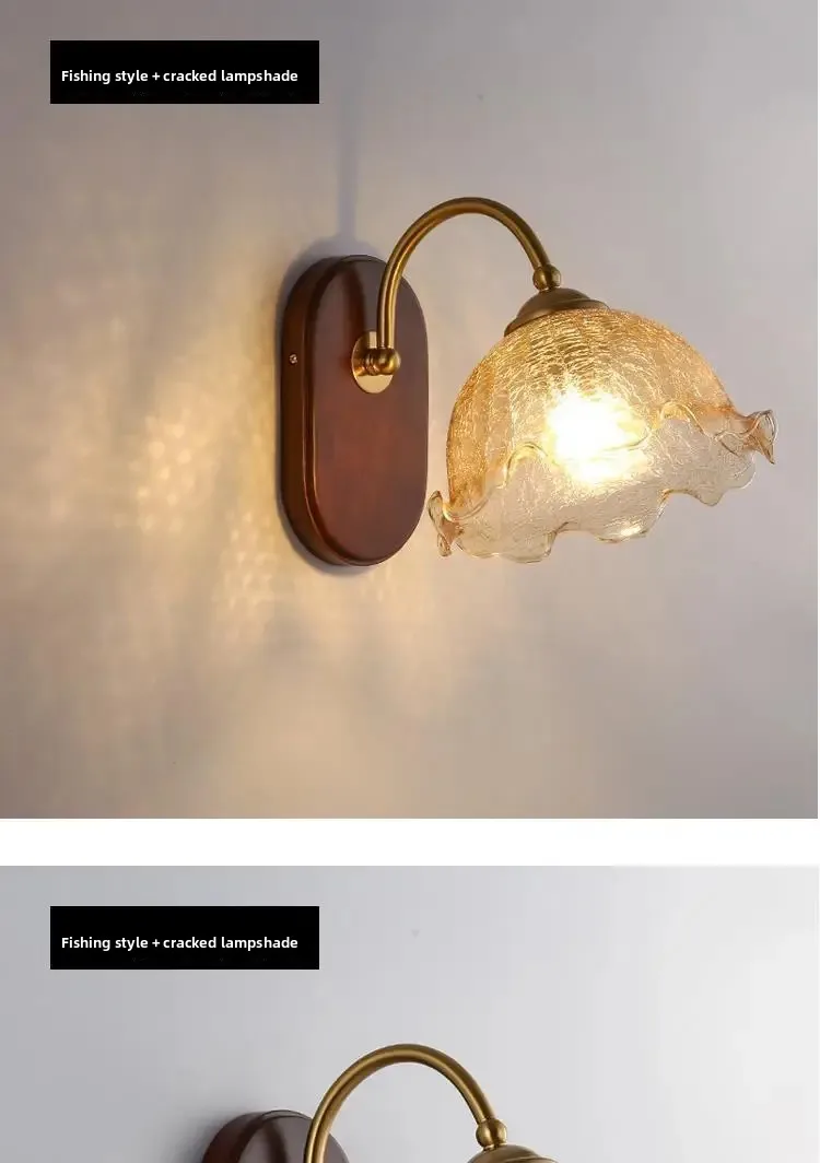 product nordic minimalist solid wood glass wall lamp japanese style led light american retro for bedroom living room corridor aisle iron-6