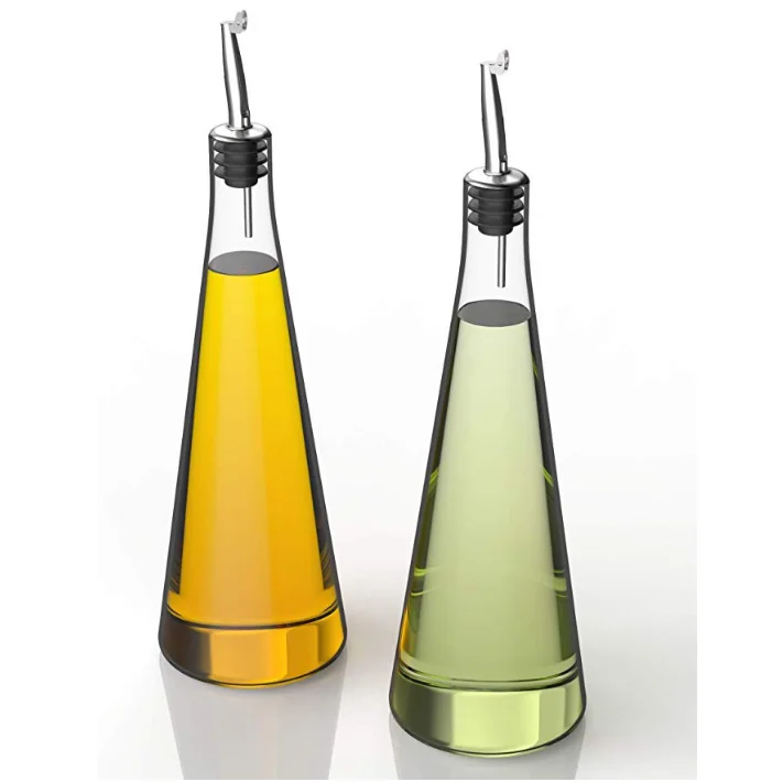Stainless Steel Transparent Glass Oil Bottle with Funnel Cruet Set 2Packs Olive Oil and Vinegar Dispenser Bottle Set 