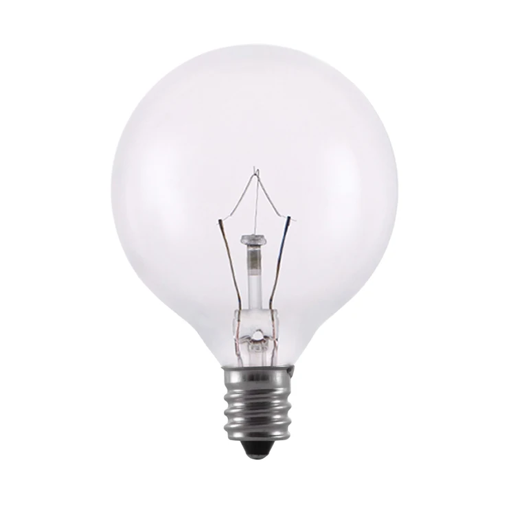 G16.5 E12 Pearl White Bulb G50 Incandescent Bulb G16.5 Globe E12 Incandescent Candelabra Base