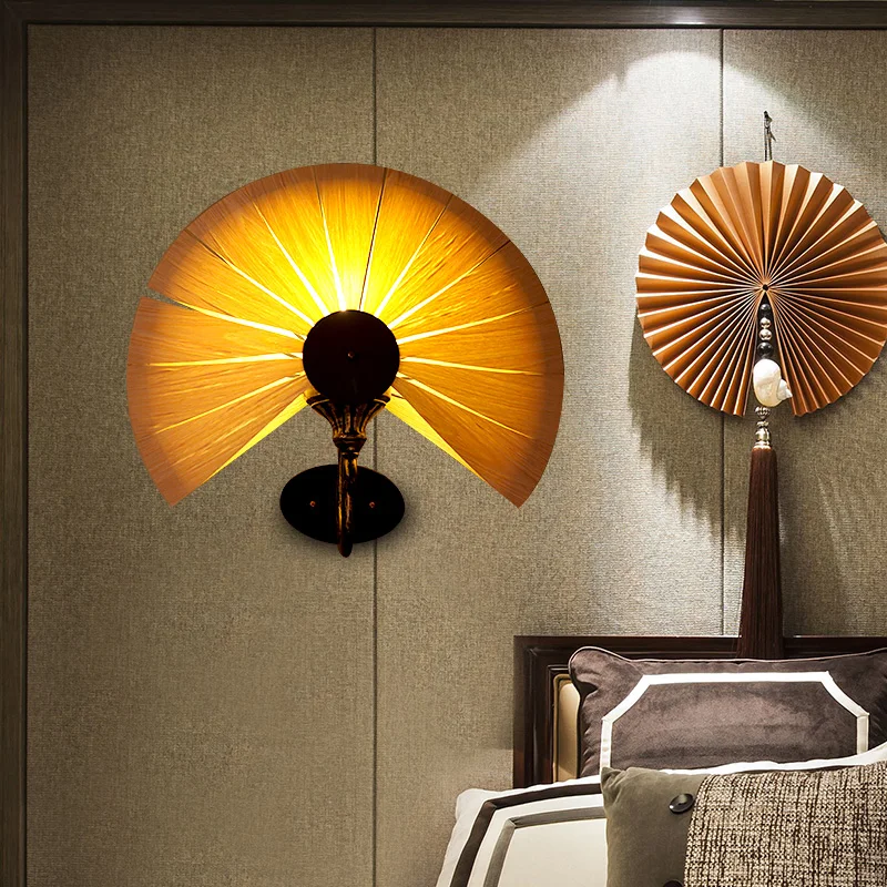 New design natural handmade wood rattan bamboo weaving sunflower E27 LED wall light