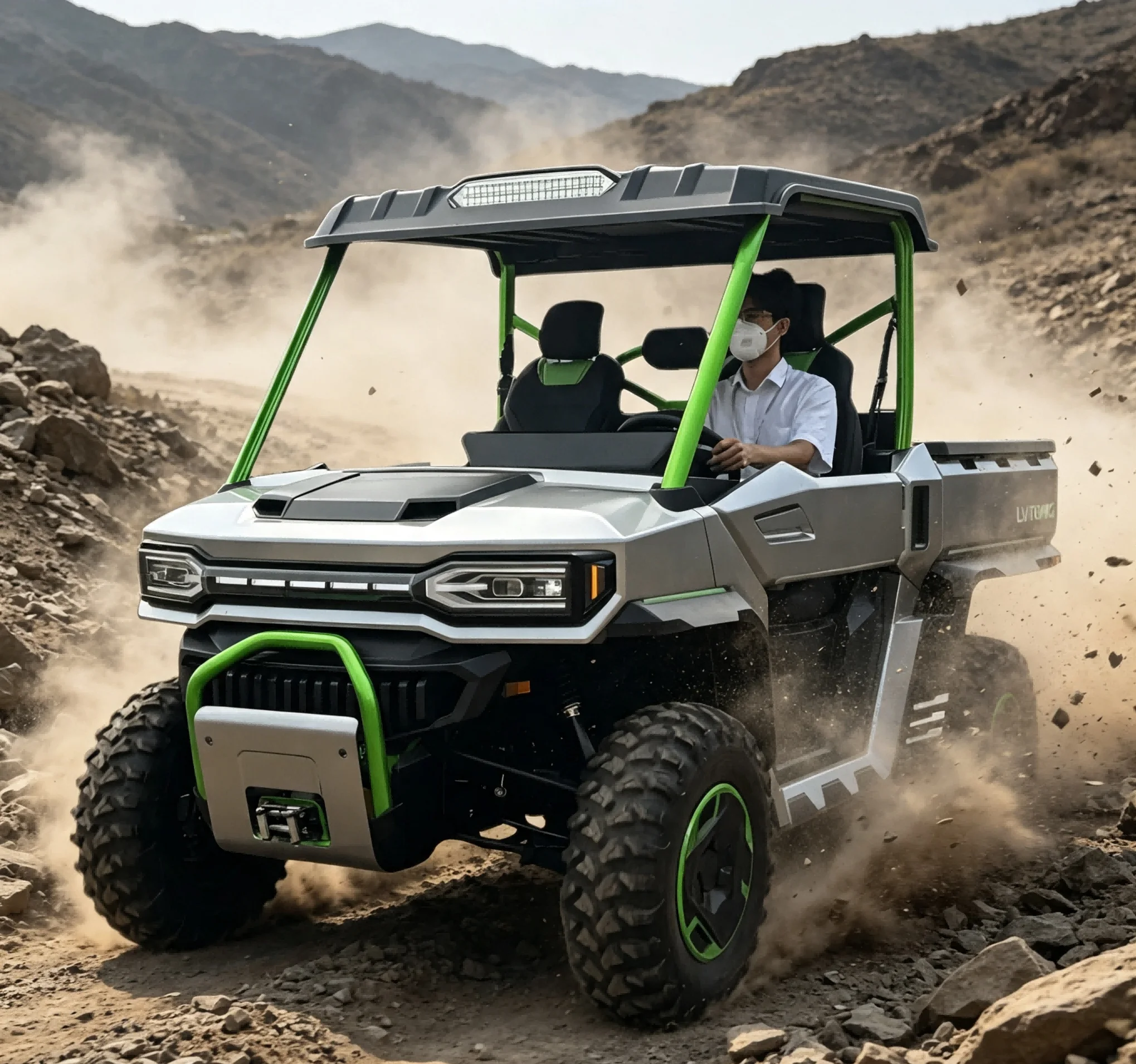 Vehículo Utilitario Eléctrico 4x4 con Tracción en las Cuatro Ruedas, de Alta Velocidad (75-100 km/h), con Plataforma de Carga para Obras de Construcción