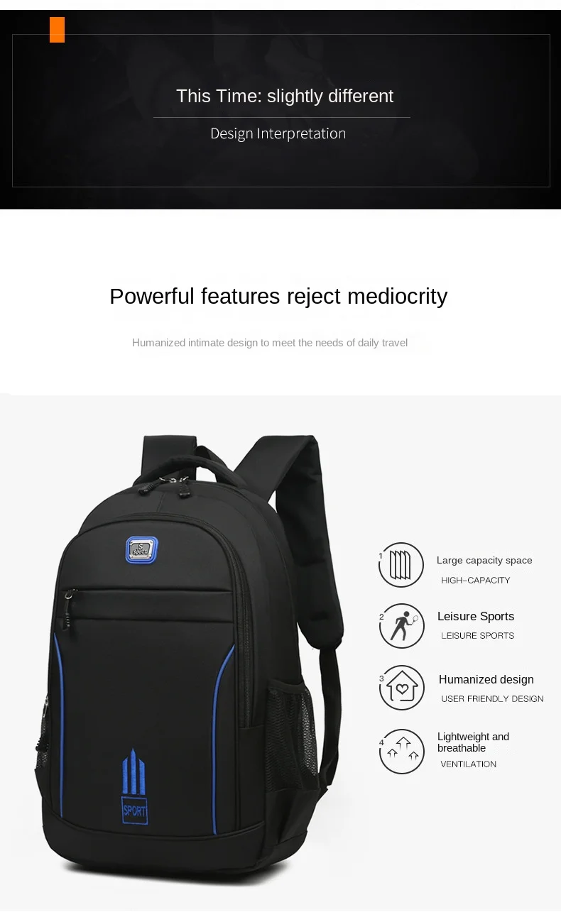 Men's Nylon Oxford Cloth Backpack Large Capacity Casual Travel Bag Polyester Lining Waterproof for Students Simple Everyday Use