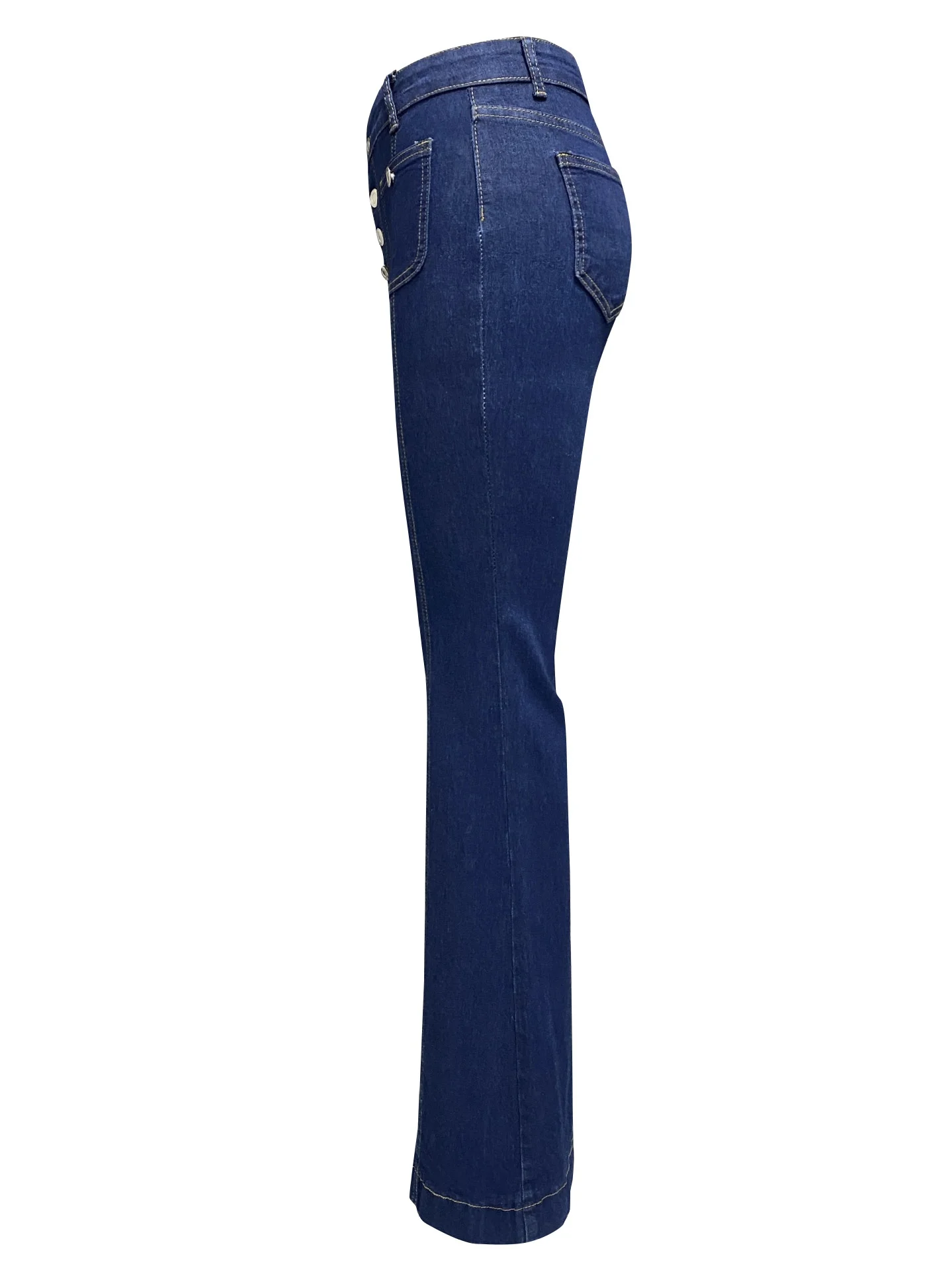 High-Waist Flared Jeans Women's Summer Button Breathable Denim Flare Jeans