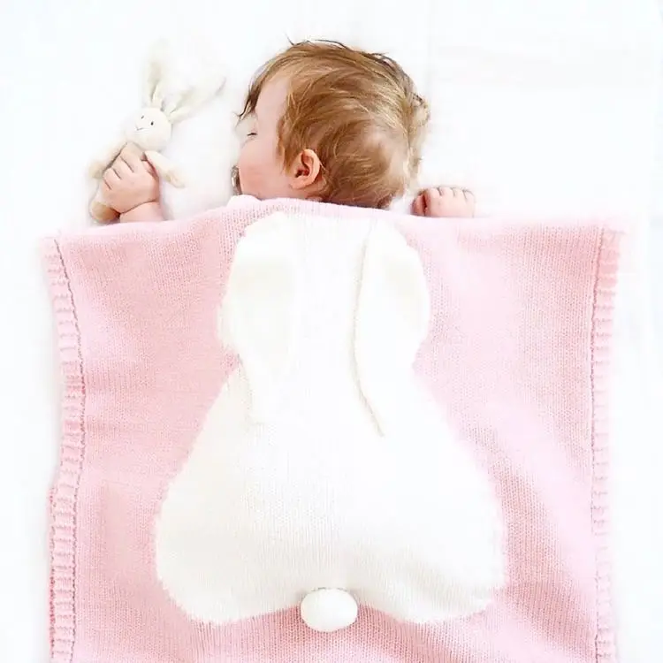 Bebé conejito orejas suave cálido dormir knipted manta Bebé conejito orejas suave cálido dormir knipted manta