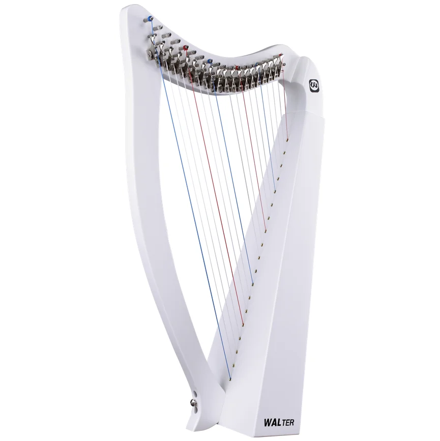 Walter wholesale High-end lyre harp strings instrument for sale,19 string  Engraved Harp with Half Step Lever Strings & Tuning