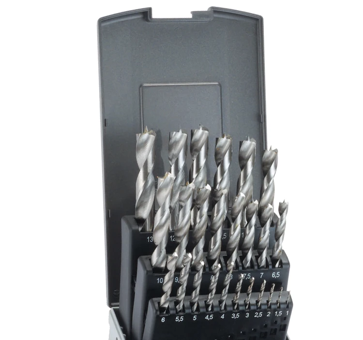 25Pcs HSS Fully Ground Wood Brad Point Drill Bit Set for Wood Precision Drilling in Plastic Box