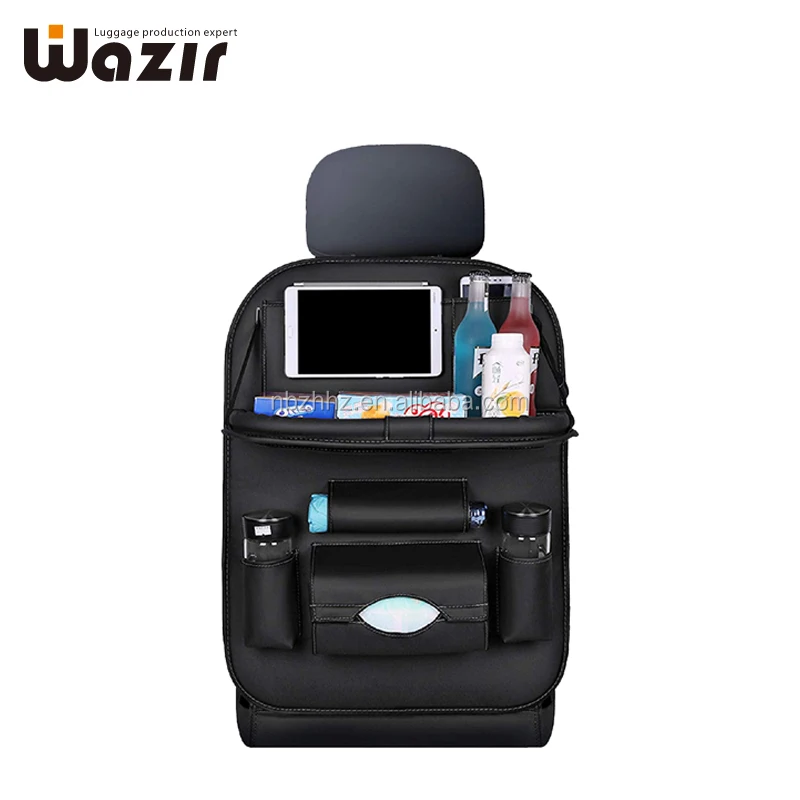 Pu Leather Car Seat Organizer With Folding Foldable Table Tray Tablet