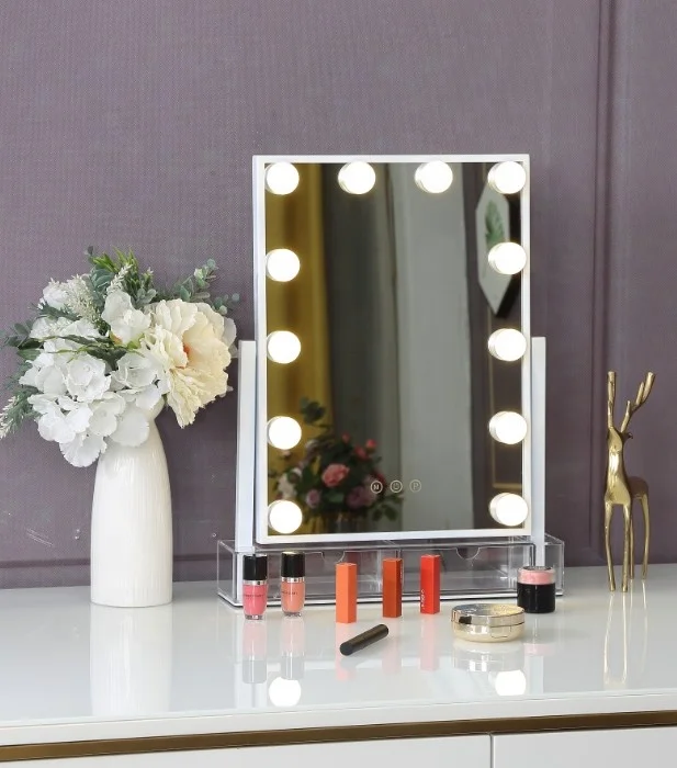 Hollywood White frameless  makeup mirror with lights 12 led vanity mirror