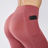 Fashion Plain Stretch Gym Leggings Long Length With Hidden Pocket