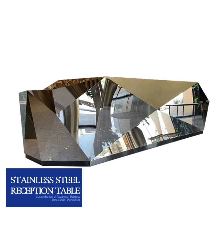 Steel Metal Reception Front Desk Modern Design Mirror Polished Silver Stainless Steel customized bespoke Reception Desk
