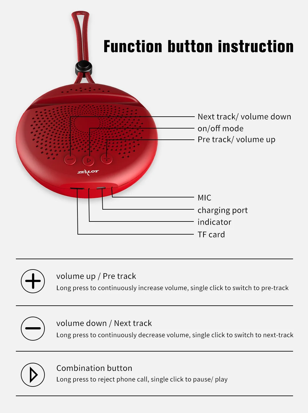 Zealot S24 new private tooling portable bluetooth V5.0 speaker with lanyard