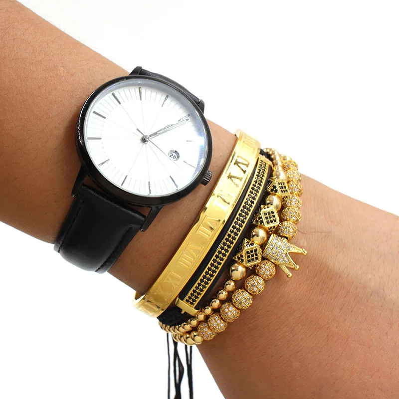 4 Pcs/set Charm Adjustable Crown 6mm Bracelet Bangle Zircon Balls