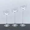 2018 hot selling mouth blown slant mouth clear glass long stem candle holder